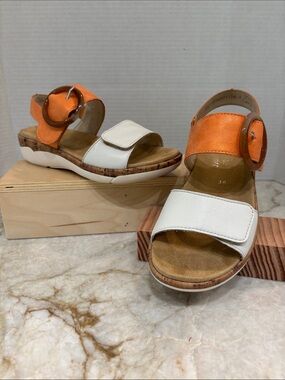 Remonte White and Orange Buckle Comfort Sandals
